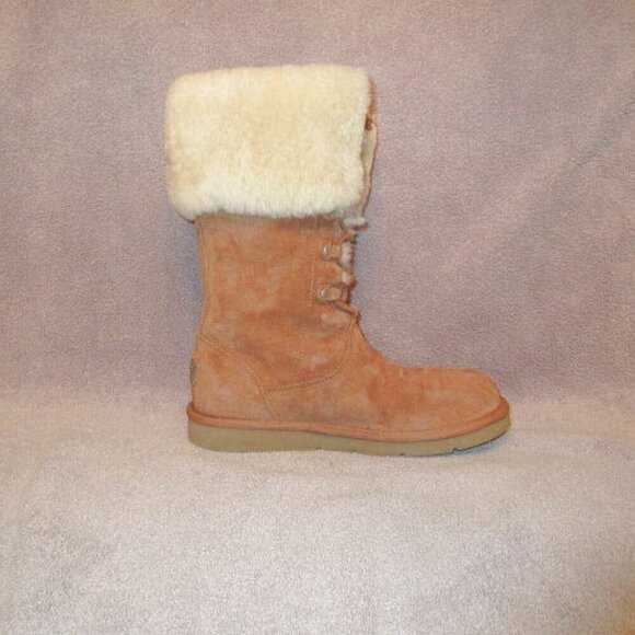 UGG Australia Montclair Winter Boots Size 7 Sheepskin Lace Up Suede Mid Calf - Picture 2 of 12